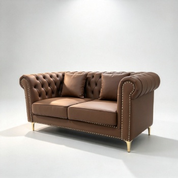 Tufted Leather Couch with Gold Legs