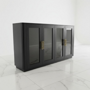 Black Sideboard Buffet with Glass Doors